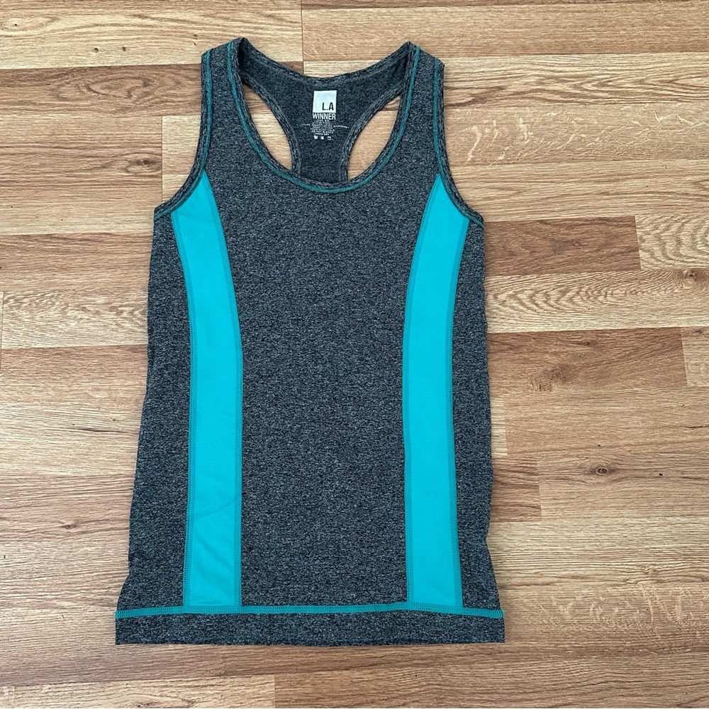 L.A Winner Racer Back Athletic Tank Top Grey & Green Size S NWOT